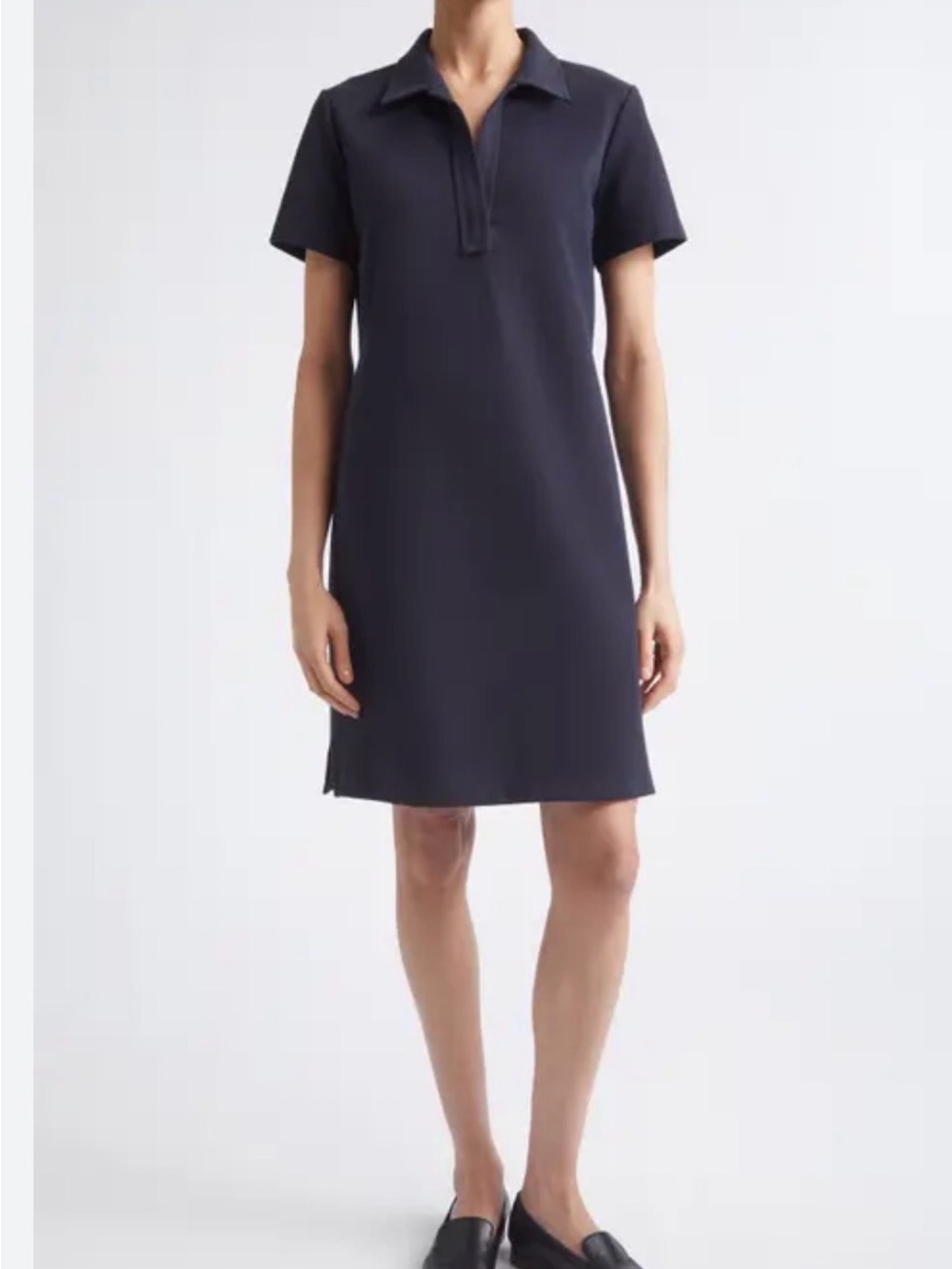 Lafayette 148 New York Cotton Blend Piqué Polo Navy Shift Dress Size Medium